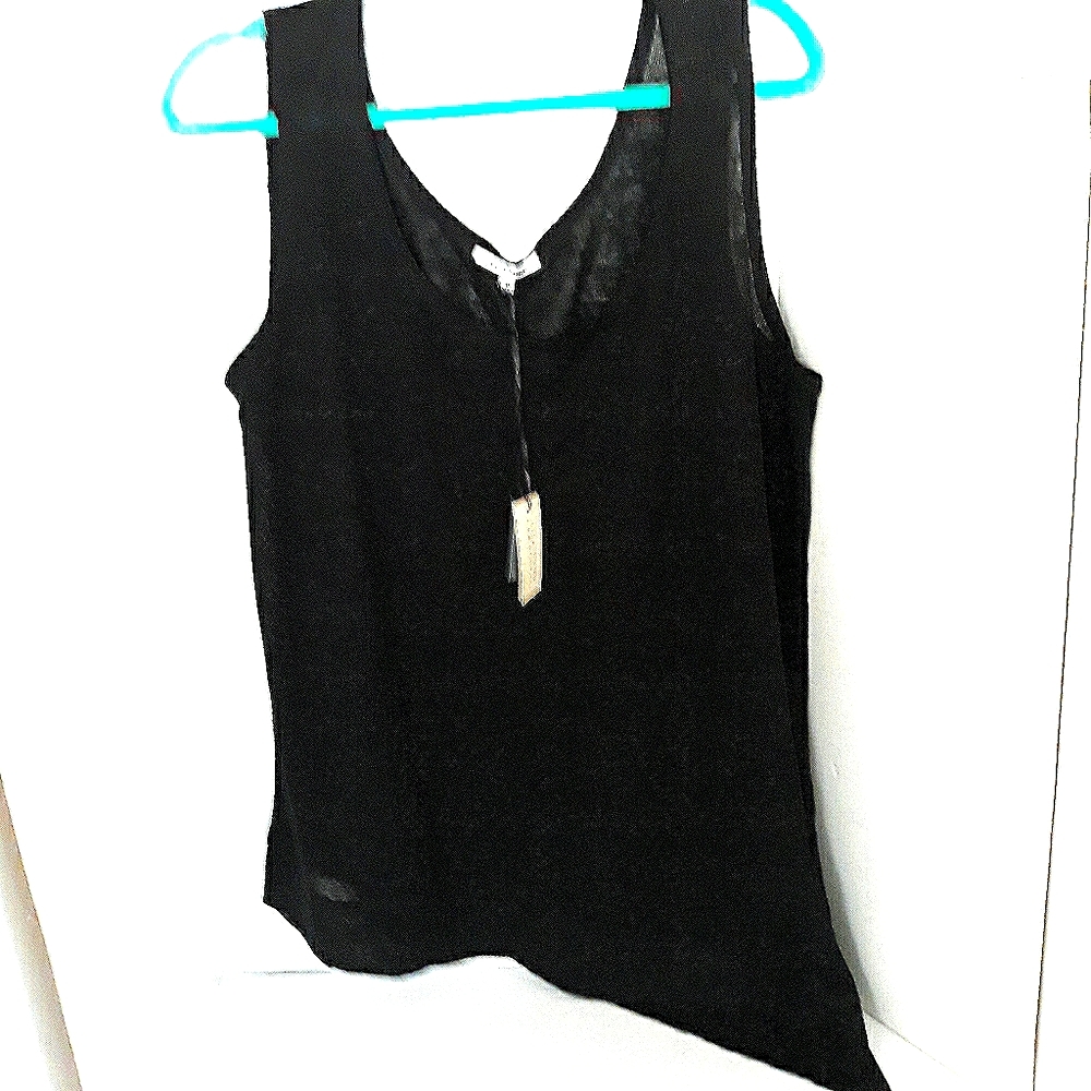 Lisa Todd Tank 100% Linen Scoop Neck 1X  Black Comfy Asymmetrical Hem NEW